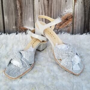 Square Toe Dress Sandal Gray Leather Knot Detail Brunate Size EU 38.5 Buckle EUC